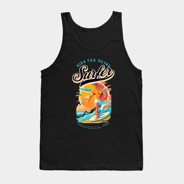 Surf, Hello Summer Funny Surfer Riding Surf Surfing Lover Gifts Tank Top by Customo